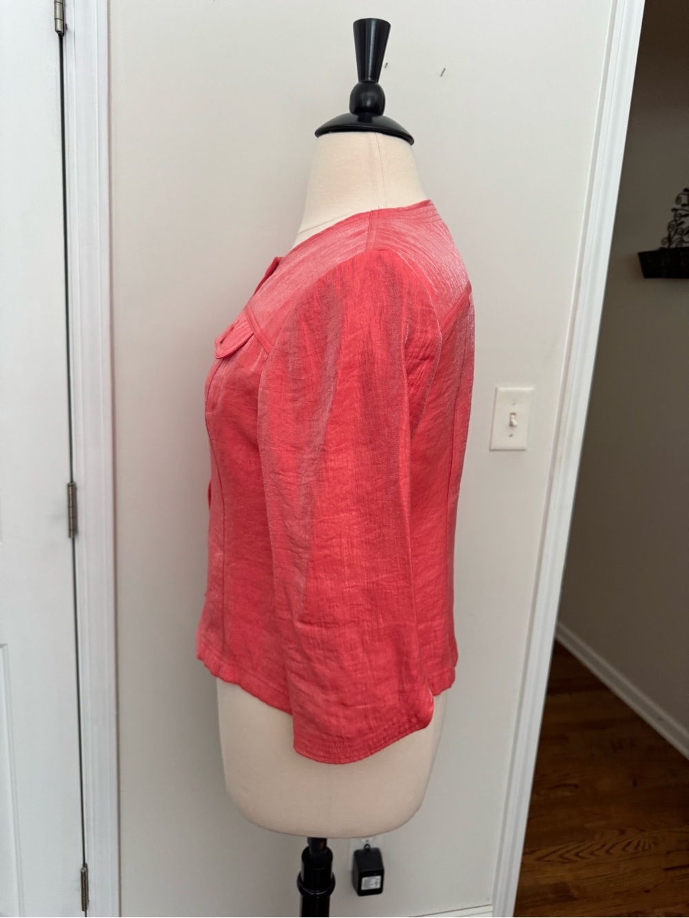 Ruby Rd. Coral-Red Round Neck Button Jacket - Picture 5 of 6